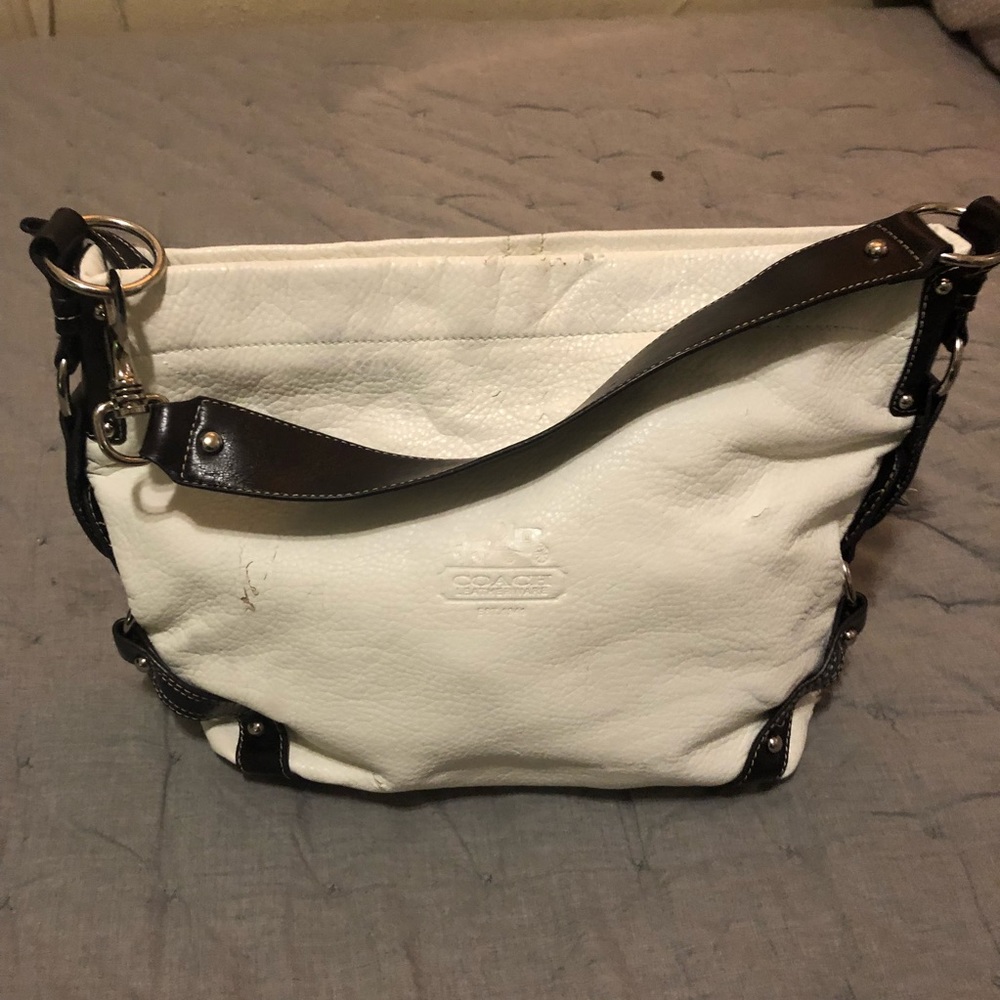 Coach White Leather Purse in fair condition.